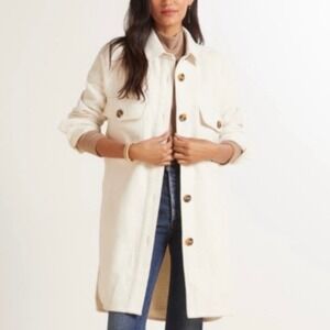 Evereve Raye Shacket Long Line Textured Button Front Collared Jacket NWT - Small